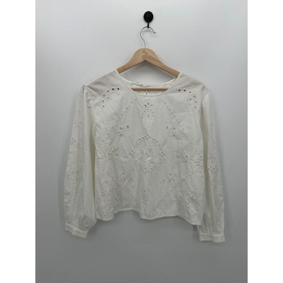 Maurices Womens White Cotton Top Size S MWT Boxy Cottagecore Minimal Eyelet - Picture 1 of 9